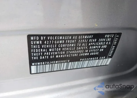 2013 Volkswagen Golf 2.5L 4-Door from USA, damaged, VIN WVWDB7AJ4DW096018